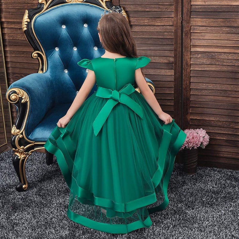 HIHCBF Little Big Girls Flower High Low Tulle Dress Princess Wedding Pageant Birthday Party Formal Evening Dance Ball Gown Deep Green 3-4T - Image 5